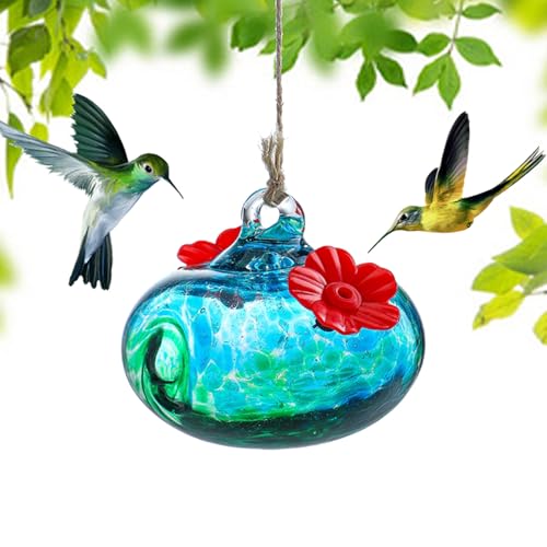 KRISININE 3inch Blown Glass Hummingbird Feeders for Outdoors Small Glass Hummingbird Feeders to Attract Hummingbirds Ant and Bee Resistant Round Feeder Unique Gifts for Woman - 2 Feeding Ports - Image 1