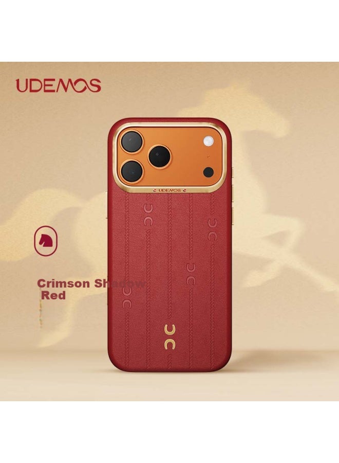 Defense Juesse [treading The Wind] Leather Anti-drop Full-coverage Fashionable Iphone 17 Pro Case For Women - Scarlet Shadow Red - Image 1