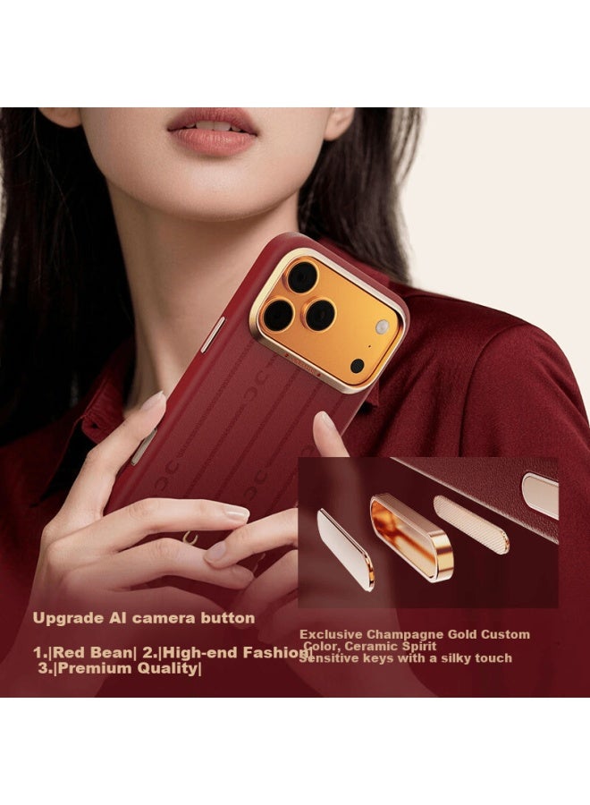 Defense Juesse [treading The Wind] Leather Anti-drop Full-coverage Fashionable Iphone 17 Pro Case For Women - Scarlet Shadow Red - Image 2