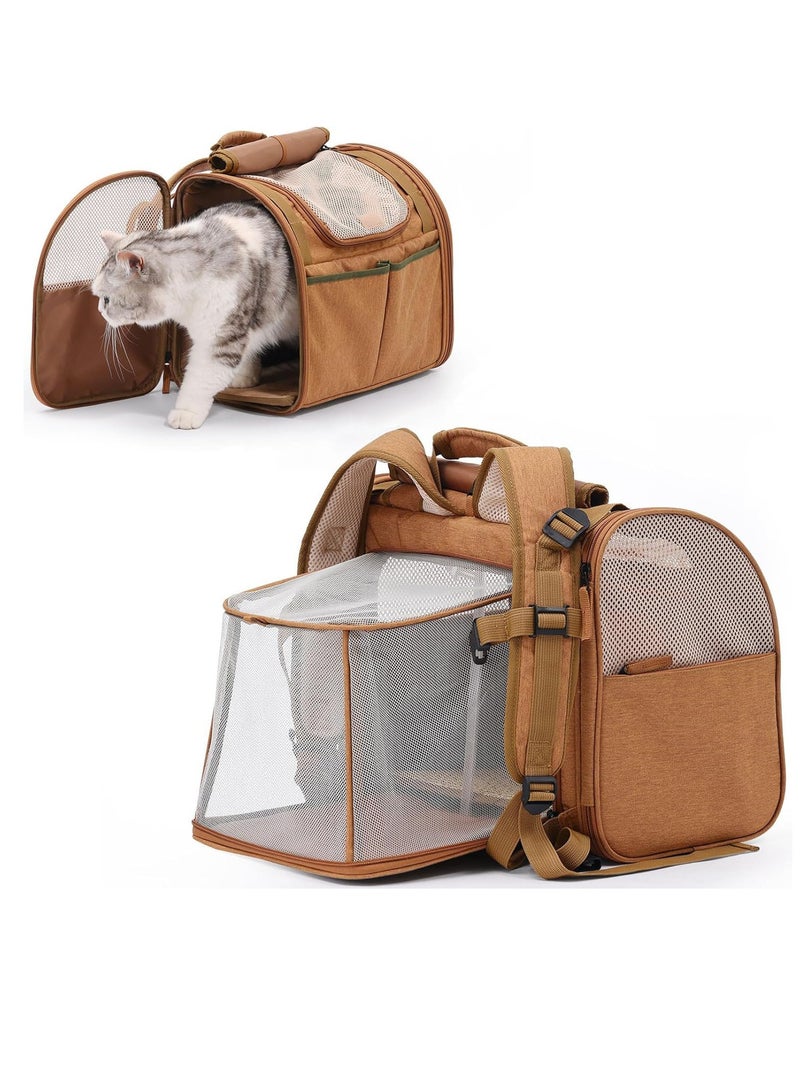 general Cat Backpack, Expandable Dog Backpack Strap, with 4 storage bags, soft-edged small dog backpack strap under 10 pounds, suitable for travel, hiking, camping, outdoor, brown - Image 1
