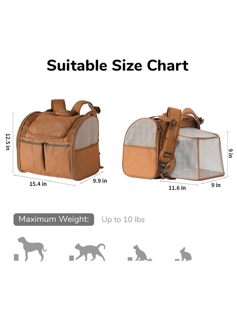 general Cat Backpack, Expandable Dog Backpack Strap, with 4 storage bags, soft-edged small dog backpack strap under 10 pounds, suitable for travel, hiking, camping, outdoor, brown - Image 3