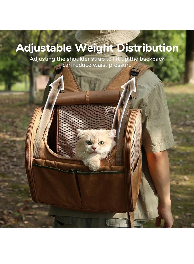 general Cat Backpack, Expandable Dog Backpack Strap, with 4 storage bags, soft-edged small dog backpack strap under 10 pounds, suitable for travel, hiking, camping, outdoor, brown - Image 5