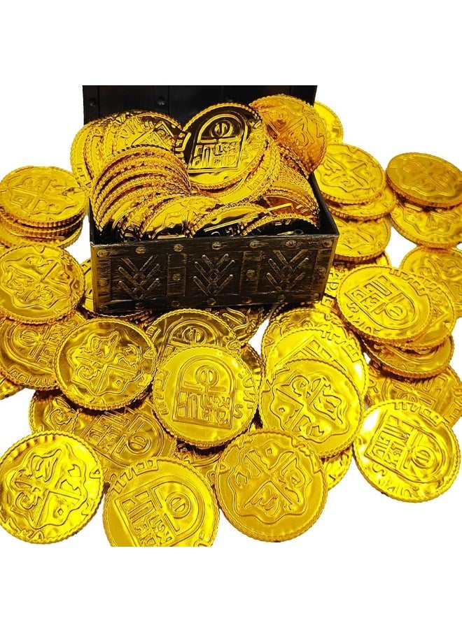 Dronside - 150Pcs Pirate Gold Coins Plastic Bulk St Patricks Pirate Gold Coins Novelty Party Favors Pirate Party Treasure Hunt Game and Party Favors - Image 1