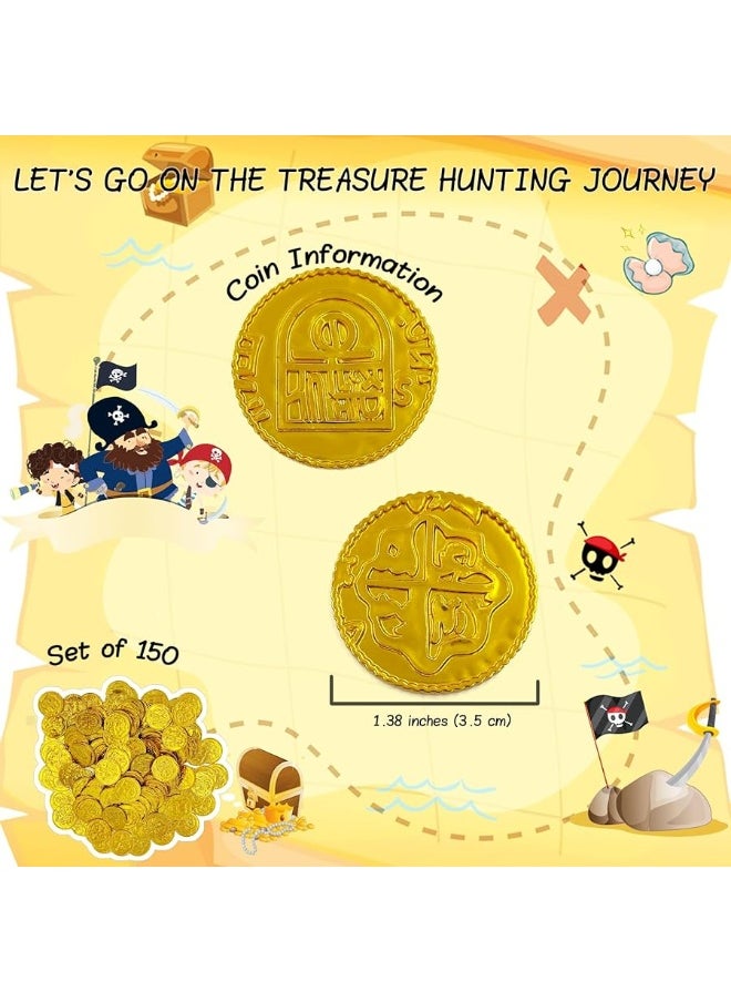 Dronside - 150Pcs Pirate Gold Coins Plastic Bulk St Patricks Pirate Gold Coins Novelty Party Favors Pirate Party Treasure Hunt Game and Party Favors - Image 1