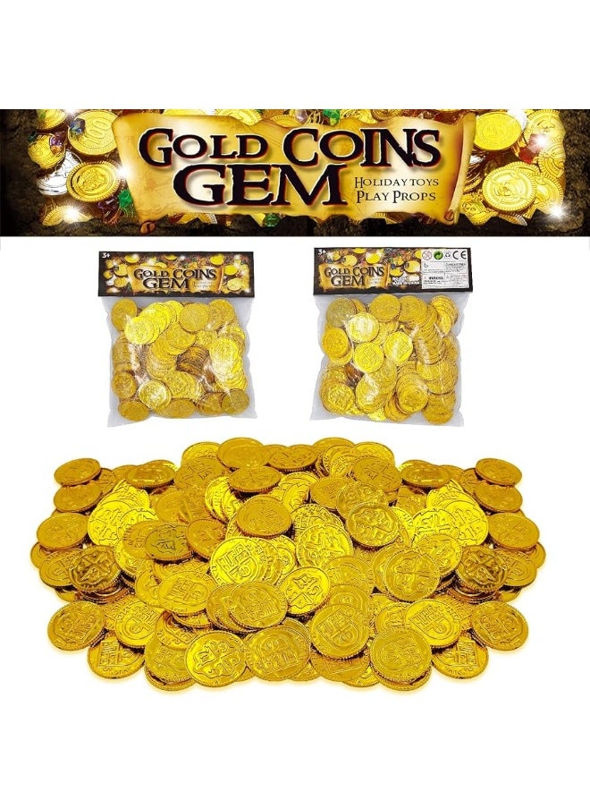Dronside - 150Pcs Pirate Gold Coins Plastic Bulk St Patricks Pirate Gold Coins Novelty Party Favors Pirate Party Treasure Hunt Game and Party Favors - Image 1