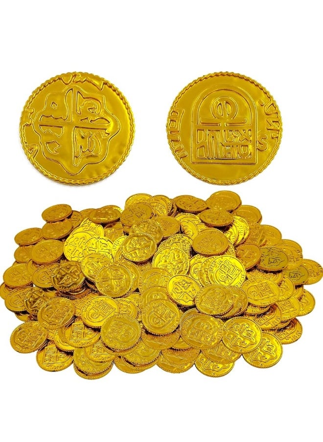 Dronside - 150Pcs Pirate Gold Coins Plastic Bulk St Patricks Pirate Gold Coins Novelty Party Favors Pirate Party Treasure Hunt Game and Party Favors - Image 1