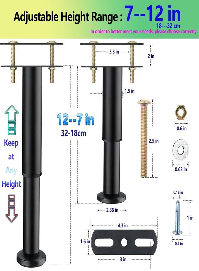 FafdBinm 4PC Bed Frame Support Legs Stabilizer Replacement Universal Slat Reinforcement 7-12 inch Black - Image 2
