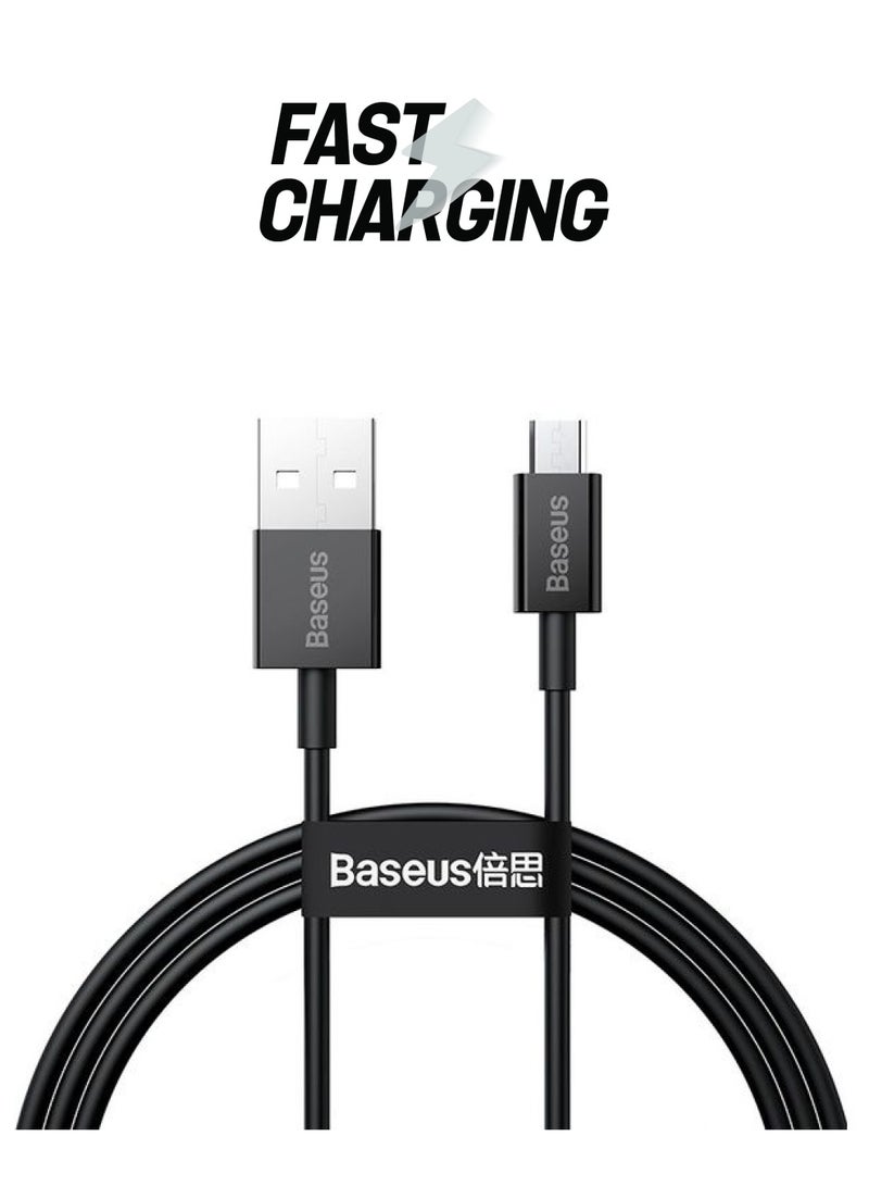 بيسوس كابل شحن سريع من USB إلى مايكرو USB2.0 لأجهزة أندرويد، متوافق مع جالاكسي S7 S6 ونوت وإل جي ونيكسوس ونوكيا وبلايستيشن 4 بطول 1 متر أسود - Image 1