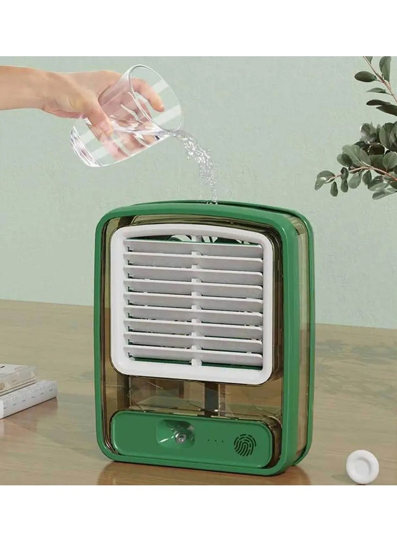 DubaiGallery مروحة مكتب محمولة قابلة لإعادة الشحن صغيرة، ضوضاء منخفضة، ضوء ليلي ملون، مبرد هواء طاولة شحن USB برتقالي مع وظيفة رذاذ وسهلة الاستخدام - Image 3