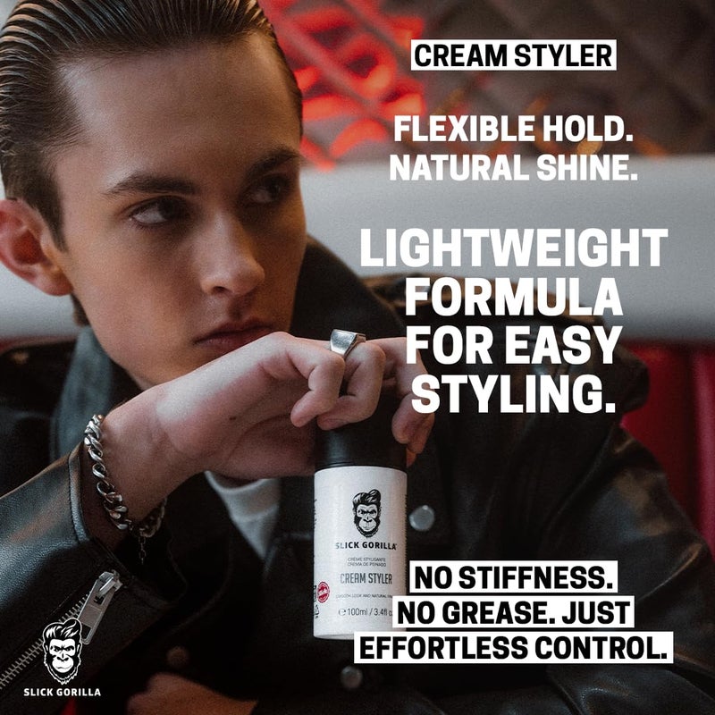 Slick Gorilla Hair Styling Cream 3.38 fl oz (100ml), Light Flexible Hold, Smooth Frizz Control, Natural Matte Finish, Daily Grooming Cream for Men, Lightweight Non-Greasy Texture - Image 5