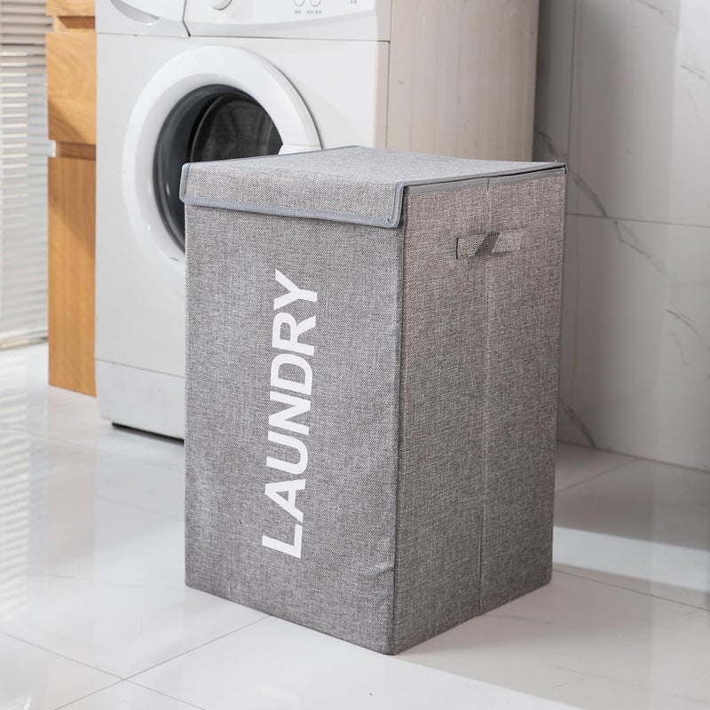 Laundry Basket with Lid, Upgrade Sturdy 73L Large Laundry Hamper - Waterproof Stylish Foldable Laundry Baskets for Storage Clothes Toys (gray) - Image 2