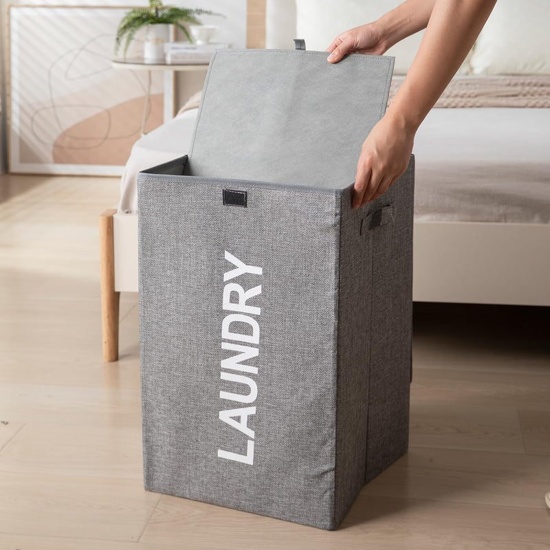 Laundry Basket with Lid, Upgrade Sturdy 73L Large Laundry Hamper - Waterproof Stylish Foldable Laundry Baskets for Storage Clothes Toys (gray) - Image 4