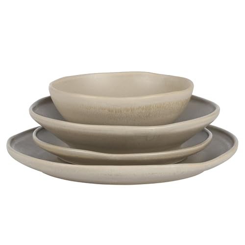 Gibson Elite Island Cove 16 Piece (Service for 4) Plates and Bowls Reactive Glaze Organic Round Dishes Stoneware Ceramic Dinnerware Set -Light Grey - Image 5