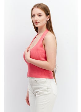 GLAMOROUS Women Halter Neck Strapless Ribbed Crop Top, Pink  - Image 3