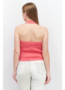 GLAMOROUS Women Halter Neck Strapless Ribbed Crop Top, Pink  - Image 2