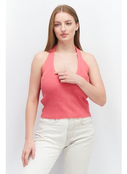 GLAMOROUS Women Halter Neck Strapless Ribbed Crop Top, Pink  - Image 1