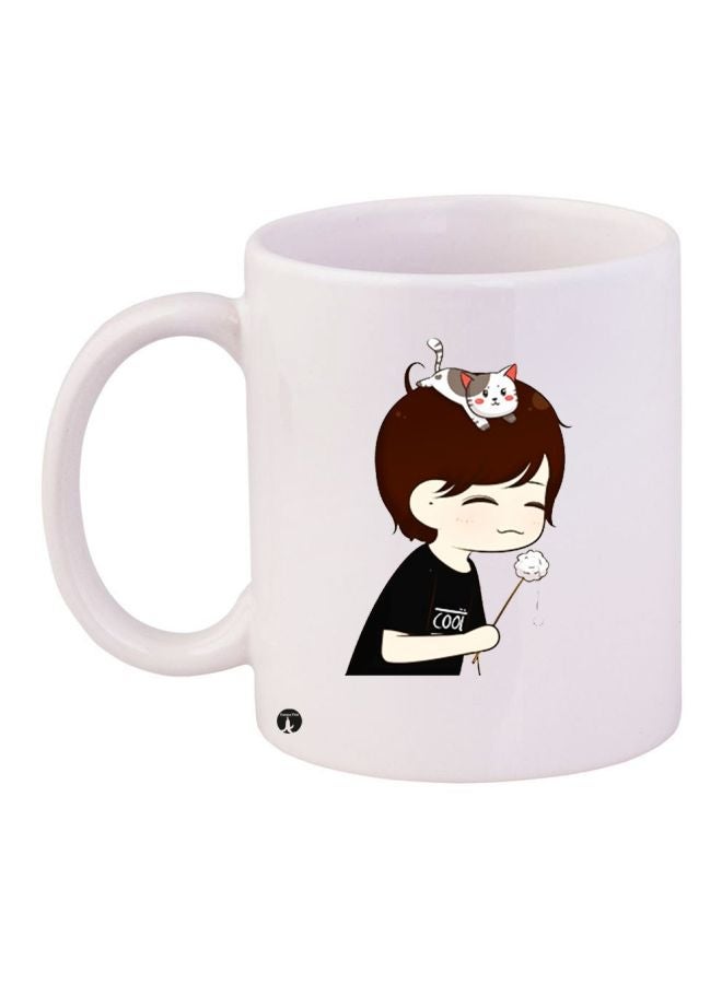 RYN Boy Printed Coffee Mug White/Brown/Black 11ounce