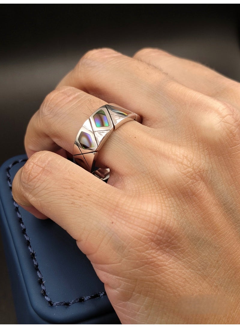 Kanira Premium 925 Sterling Silver Open Wrap Ring with Abalone Inlay | Contemporary Designer Jewelry | KANIRA | Size 8 - Image 1