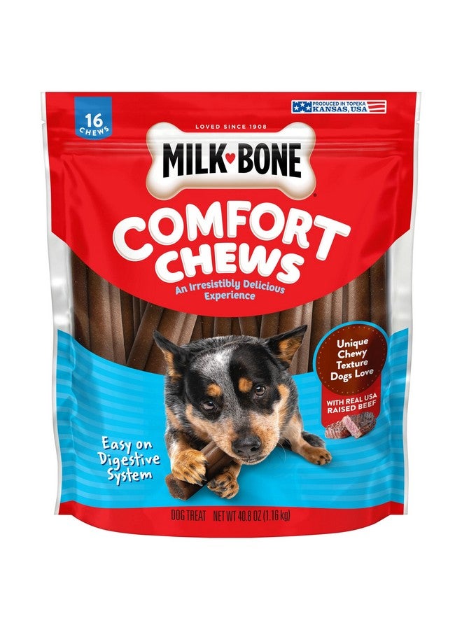 MILK-BONE Milk-Bone Comfort Chews, Rawhide Free Dog Treats with Unique Chewy Texture and Real Beef, 16 Chews, Easy on Digestive System  - Image 1