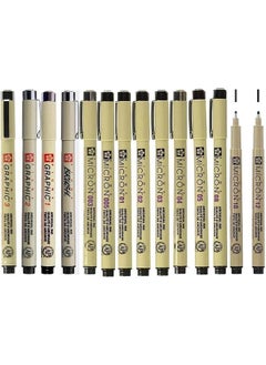 SAKURA Sakura Pigma Micron 14 Fineliners Black. 003,005,01,02,03,04,05,08,10,12,1 mm,2 mm,3 mm, Brush  - Image 2
