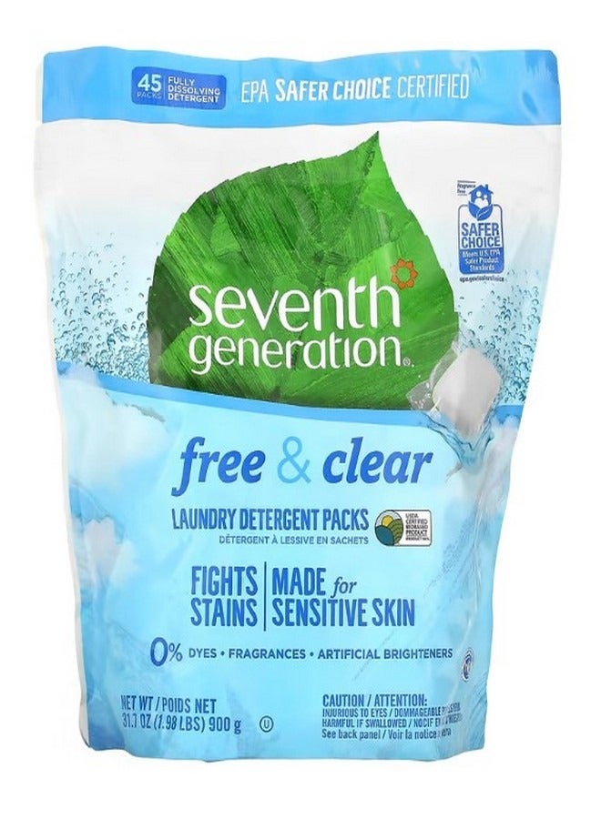 Seventh Generation Laundry Detergent Packs Free and Clear 45 Packs 1.98 lbs 900 g - Image 1