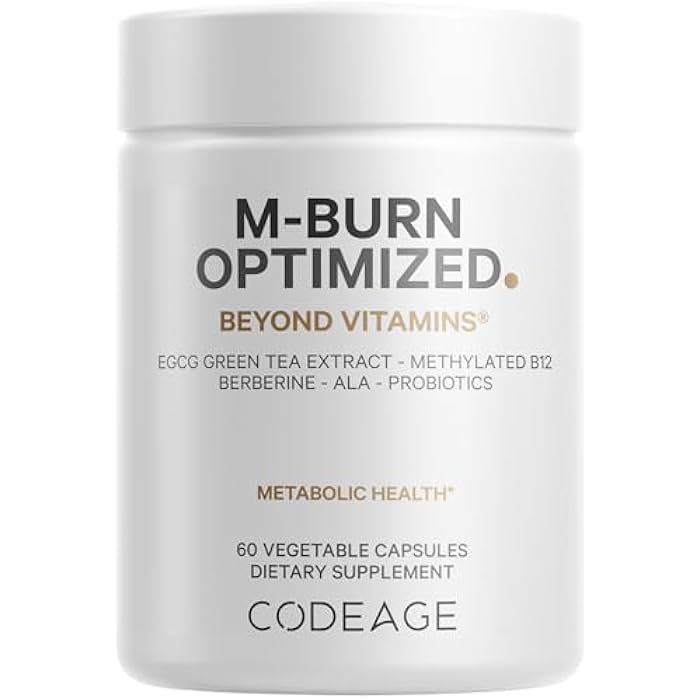 Codeage M-Burn Optimized Supplement - Decaffeinated Green Tea Std. to 50% EGCG, Berberine, Akkermansia, Vitamin B12 - Probiotics - Vitamins - 60 Capsules - Image 1