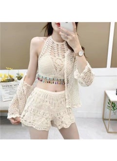 Generic Bohemian Style Embroideryknit Womens Casual Holiday Beach Sun Protection Suit Cooling Comfort Vacation Skirt Set White drapes  - Image 2