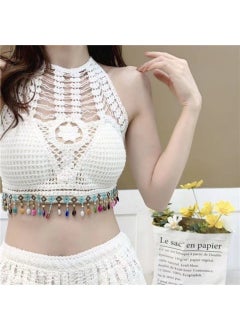 Generic Bohemian Style Embroideryknit Womens Casual Holiday Beach Sun Protection Suit Cooling Comfort Vacation Skirt Set White drapes  - Image 5