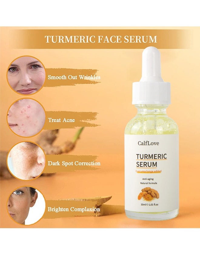 CalfLove - 1PC Turmeric and Vitamin C Face Serum, Turmeric Serum for Dark Spots, Anti Aging Serum, Moisturizing Face Serum for Dull & Dry Skin, Smoothing, Repair Skin Suitable for All Skin Types - Image 1