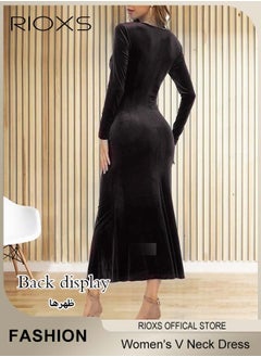 RIOXS Women's Dresses V-neck Wrap Hip Skirt Long Sleeves Bodycon Dresses Elegant Fishtail Dress Evening Dress Party Wedding Maxi Dress For Party Club Night  - Image 3