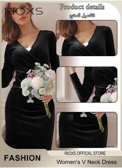 RIOXS Women's Dresses V-neck Wrap Hip Skirt Long Sleeves Bodycon Dresses Elegant Fishtail Dress Evening Dress Party Wedding Maxi Dress For Party Club Night  - Image 4