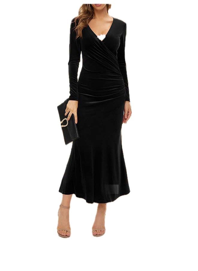 RIOXS - Women's Dresses V-neck Wrap Hip Skirt Long Sleeves Bodycon Dresses Elegant Fishtail Dress Evening Dress Party Wedding Maxi Dress For Party Club Night - Image 1