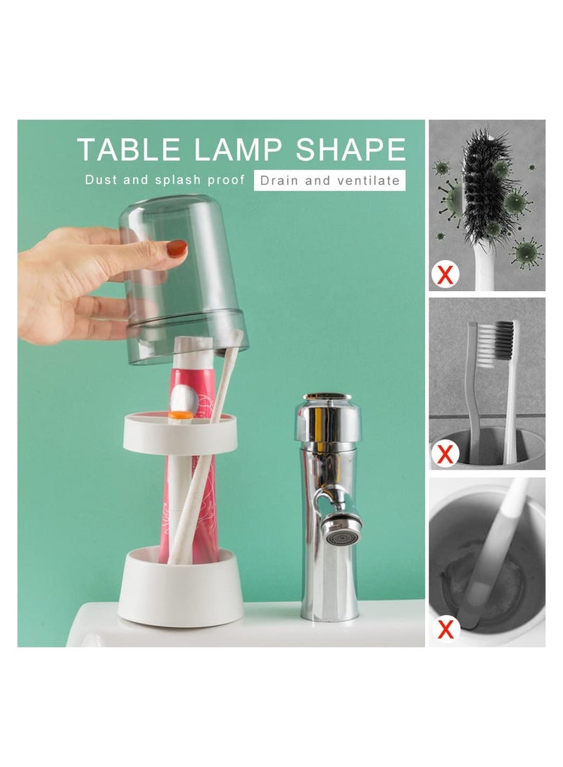 KASTWAVE Toothbrush Holder Stand with Tooth Brush Cups/Cover, Toothpaste Holder Stand with 3Slots, Dental Storage Organizer Holder Stand , for Electric Toothbrushes, Toothpaste (White) - Image 4