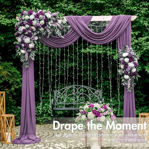 IONTACH 60" Chiffon Fabric by The Yard Pre-Cut Sheer Fabric for Wedding Arch Draping Fabric Party Backdrop Decoration Ceiling Decor (Grape Purple, 1 Yard) - Image 2