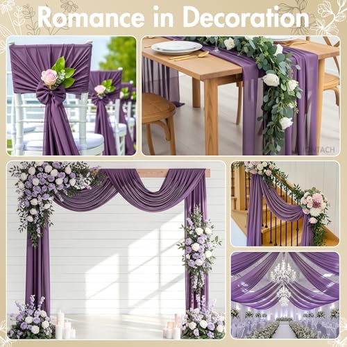 IONTACH 60" Chiffon Fabric by The Yard Pre-Cut Sheer Fabric for Wedding Arch Draping Fabric Party Backdrop Decoration Ceiling Decor (Grape Purple, 1 Yard) - Image 5