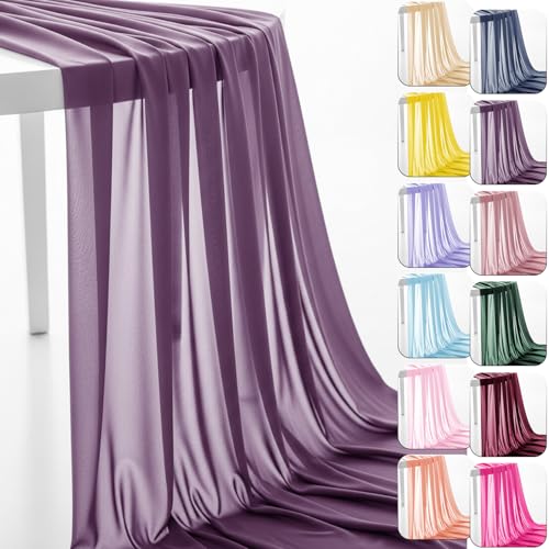 IONTACH 60" Chiffon Fabric by The Yard Pre-Cut Sheer Fabric for Wedding Arch Draping Fabric Party Backdrop Decoration Ceiling Decor (Grape Purple, 1 Yard) - Image 1