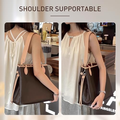 Doxo Vachetta Leather Wide Purse Straps Replacement Compatible with Lv Neverfull Graceful Speedy Tote Handbag, Cowhide Shoulder Bag Strap Handmade, 1.5W''/25.6L'',Beige - Image 3