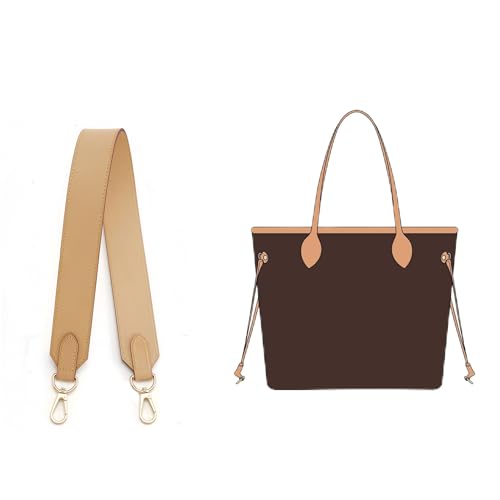 Doxo Vachetta Leather Wide Purse Straps Replacement Compatible with Lv Neverfull Graceful Speedy Tote Handbag, Cowhide Shoulder Bag Strap Handmade, 1.5W''/25.6L'',Beige - Image 1