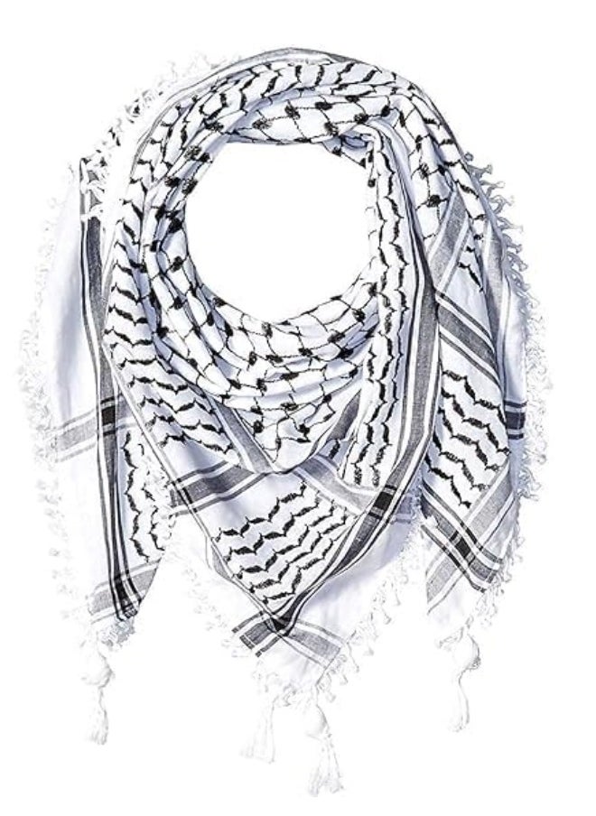 Generic - Premium Arafat Scarf for Men & Women  Arabic Scarf Cotton Shemagh Keffiyeh Arab Fashion Shawl Wrap Military Tactical Desert Keffiyeh (White & Black) - Image 1