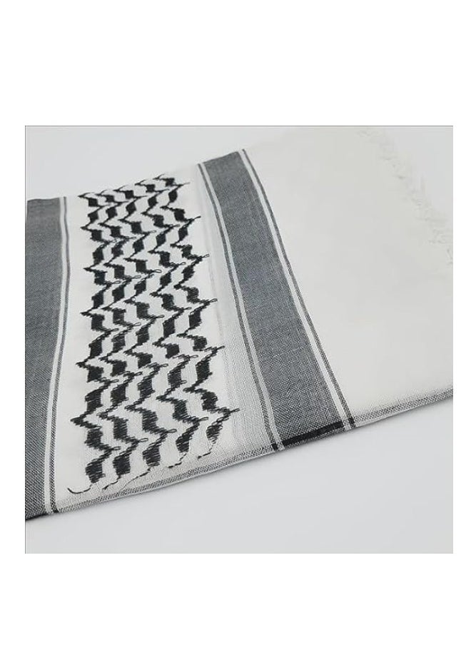 Generic - Premium Arafat Scarf for Men & Women  Arabic Scarf Cotton Shemagh Keffiyeh Arab Fashion Shawl Wrap Military Tactical Desert Keffiyeh (White & Black) - Image 1