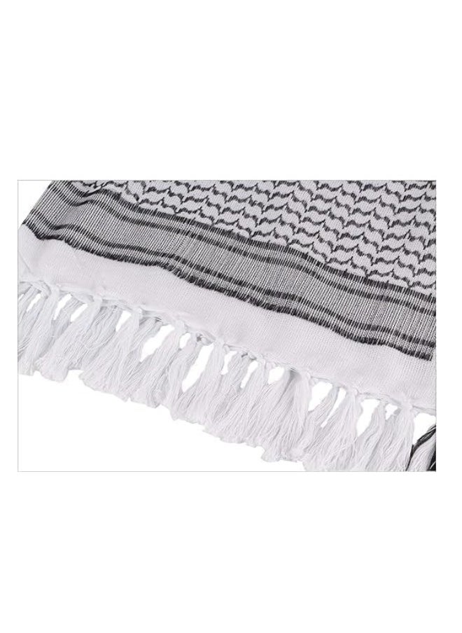 Generic - Premium Arafat Scarf for Men & Women  Arabic Scarf Cotton Shemagh Keffiyeh Arab Fashion Shawl Wrap Military Tactical Desert Keffiyeh (White & Black) - Image 1