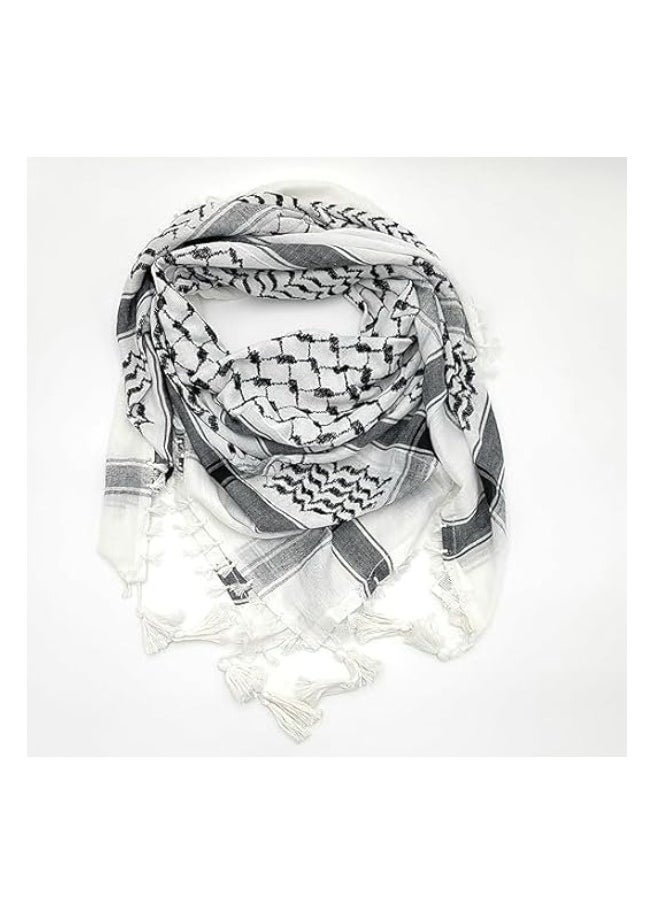 Generic - Premium Arafat Scarf for Men & Women  Arabic Scarf Cotton Shemagh Keffiyeh Arab Fashion Shawl Wrap Military Tactical Desert Keffiyeh (White & Black) - Image 1