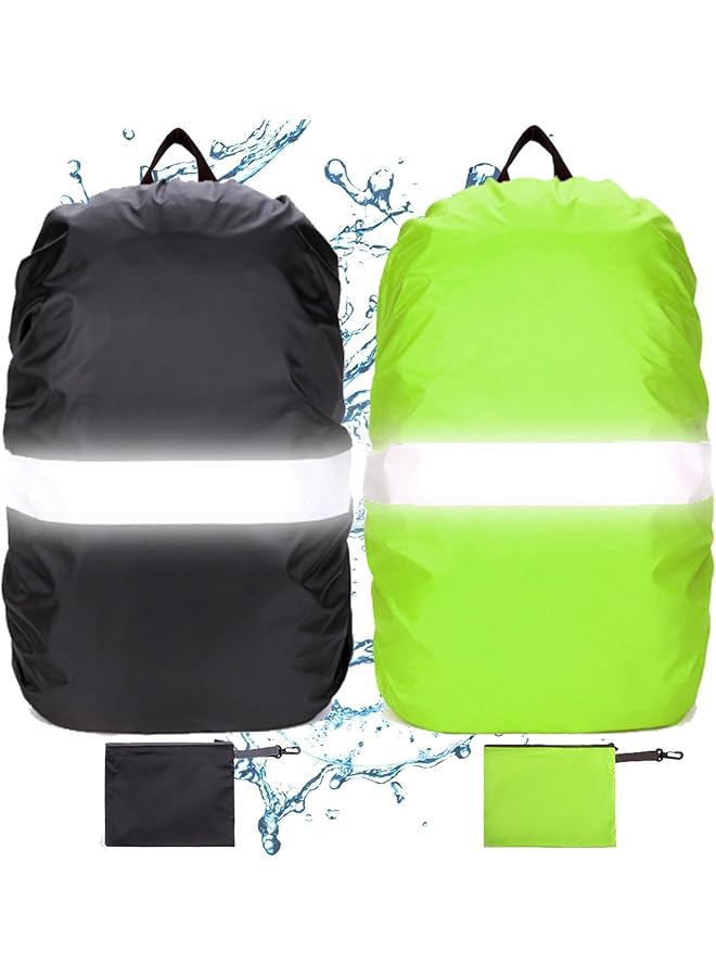 Excefore 2 Pack Reflective Waterproof Backpack Rain Cover Protect Your Backpack From Rain Silver Coated Inside Dust Waterp Uv Proof Ideal For Outdoor Hiking Riding Climbing M 40L 50L (Green & Black)  - Image 1