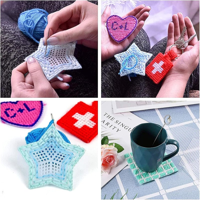 Eoutstanding 40pcs 3Inch White Plastic Canvas Sheets for DIY Embroidery, Yarn Crafting, Knit and Crochet Projects with Star, Square, Heart, Circle Shaped - Image 5