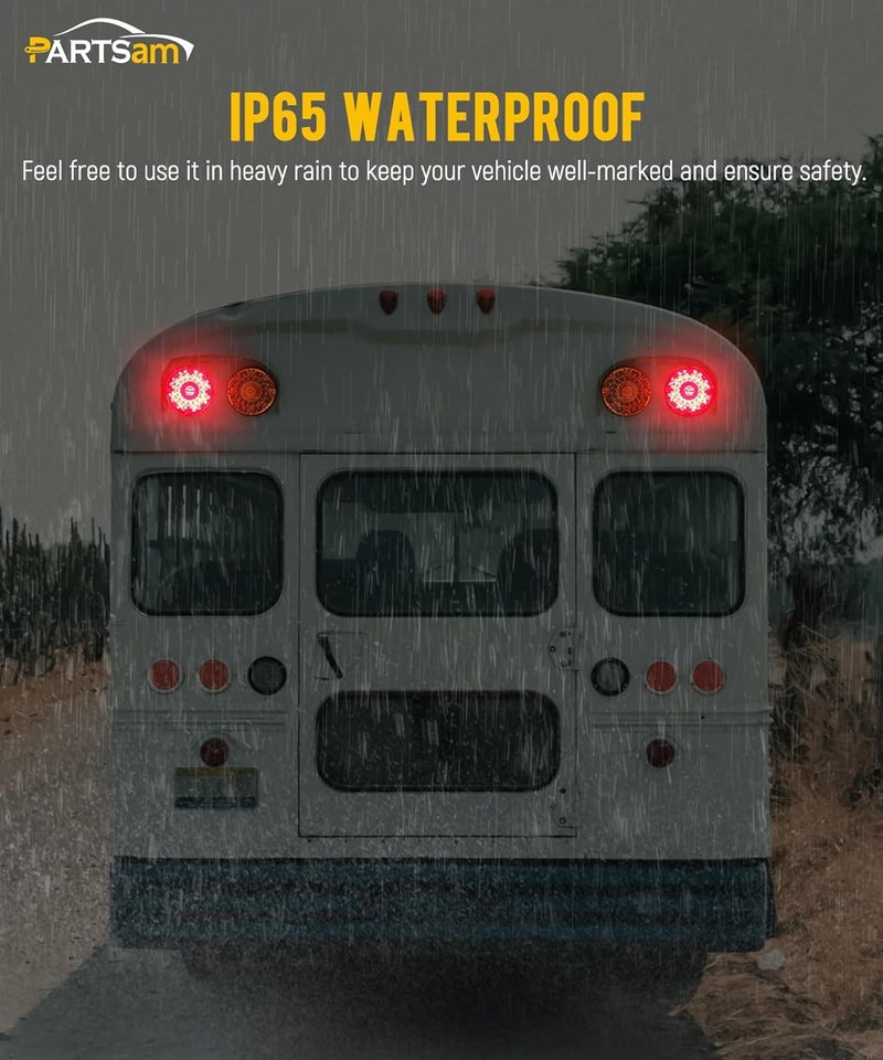 Partsam 2Pcs 7" Round Red LED Transit Tail Lights with Built-in Reflex Lens - Image 5