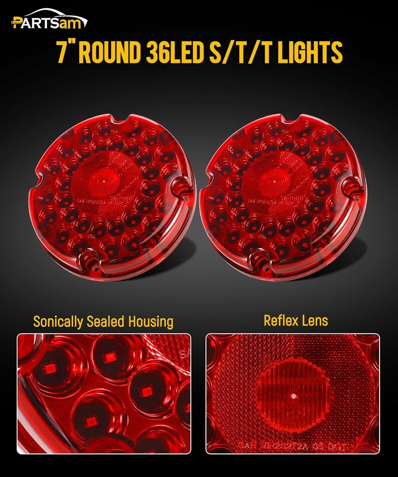 Partsam 2Pcs 7" Round Red LED Transit Tail Lights with Built-in Reflex Lens - Image 2