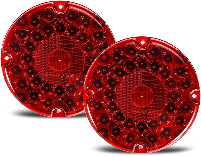 Partsam 2Pcs 7" Round Red LED Transit Tail Lights with Built-in Reflex Lens - Image 1