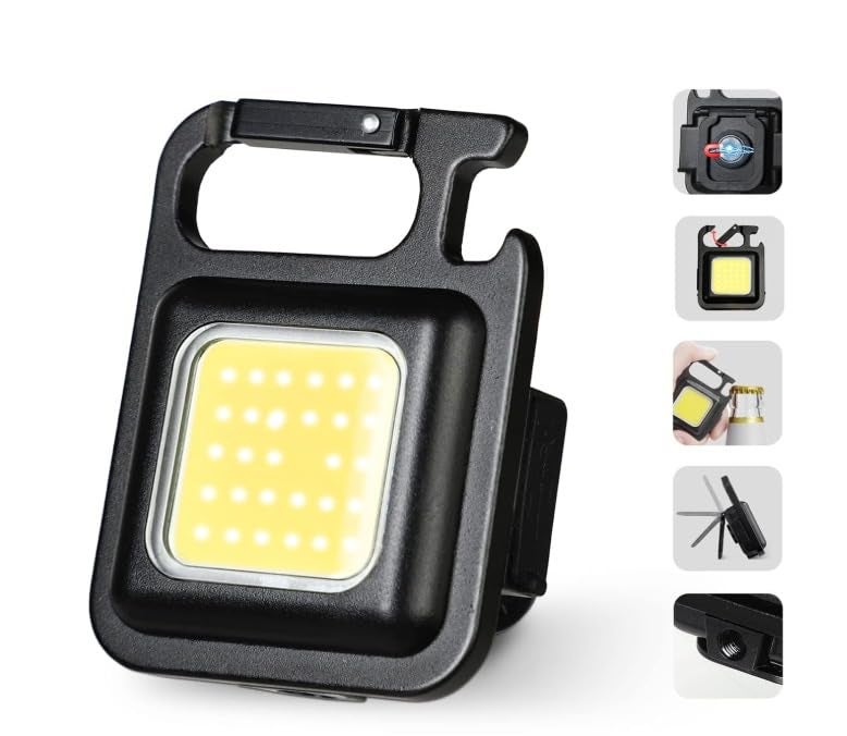 LED Mini COB Keychain Light Magnetic Flashlight Portable USB Rechargeable 3 Light Modes with Folding Bracket Pack of 2 - Image 1