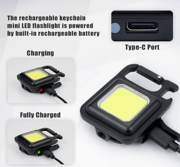 LED Mini COB Keychain Light Magnetic Flashlight Portable USB Rechargeable 3 Light Modes with Folding Bracket Pack of 2 - Image 3