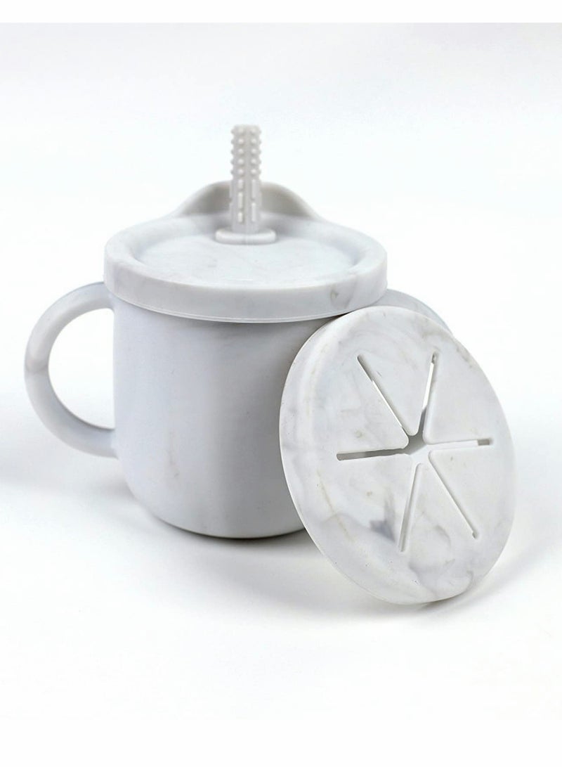 Toddler Sippy Cup with Lid and Snack Container, Silicone Snack Catcher with Removable Scale, Kids Water Bottle with Straw 8.5 oz Marbling - Image 1